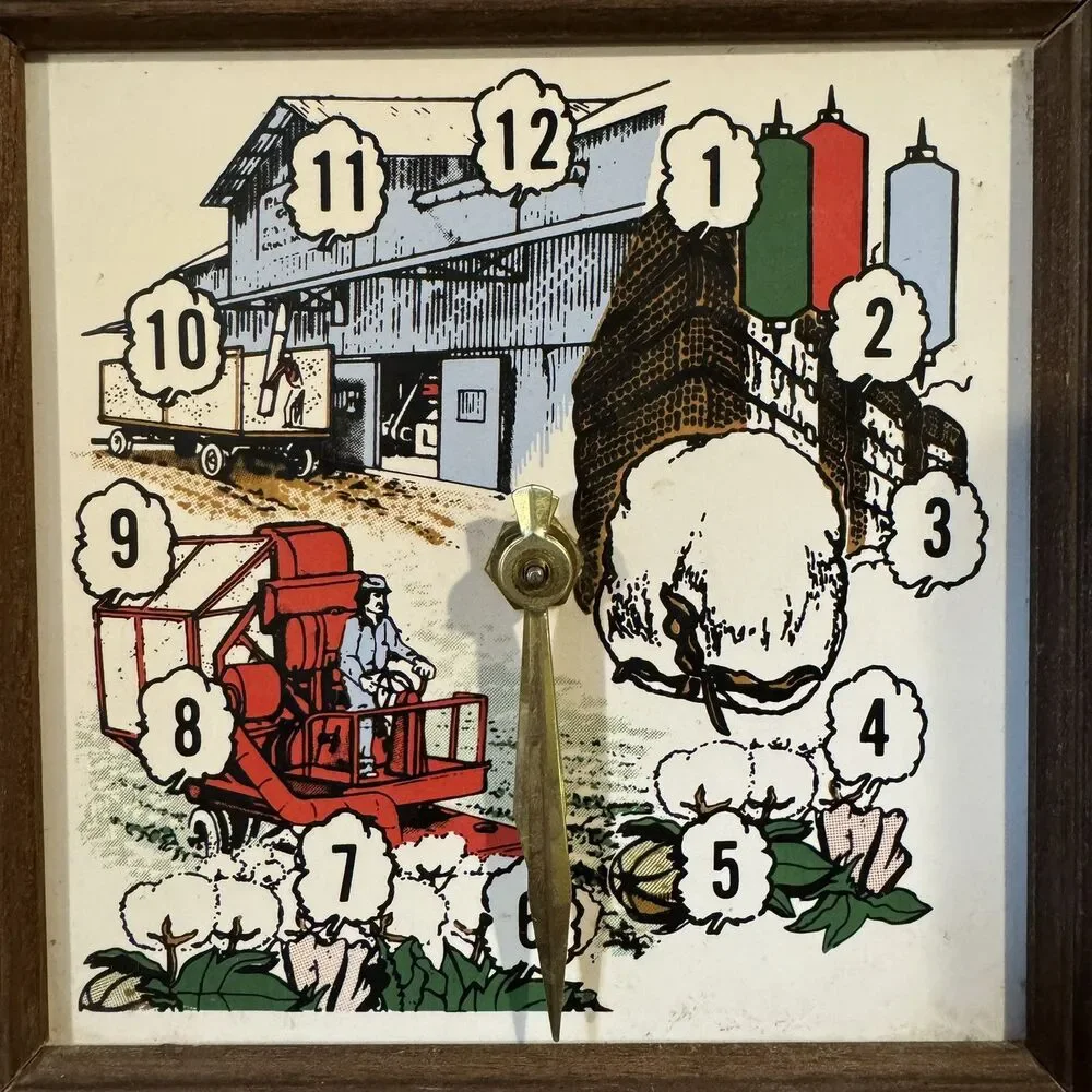 Vintage Cotton Harvest Wall Clock Farmhouse Decor Square Wood Framed Farmer 8.5